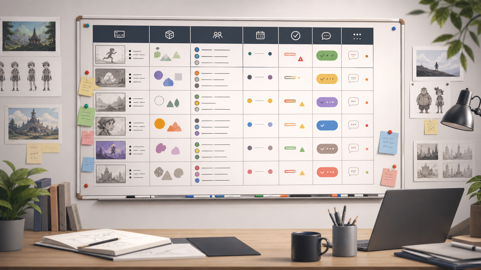 Animation production tracking board for small studio tasks