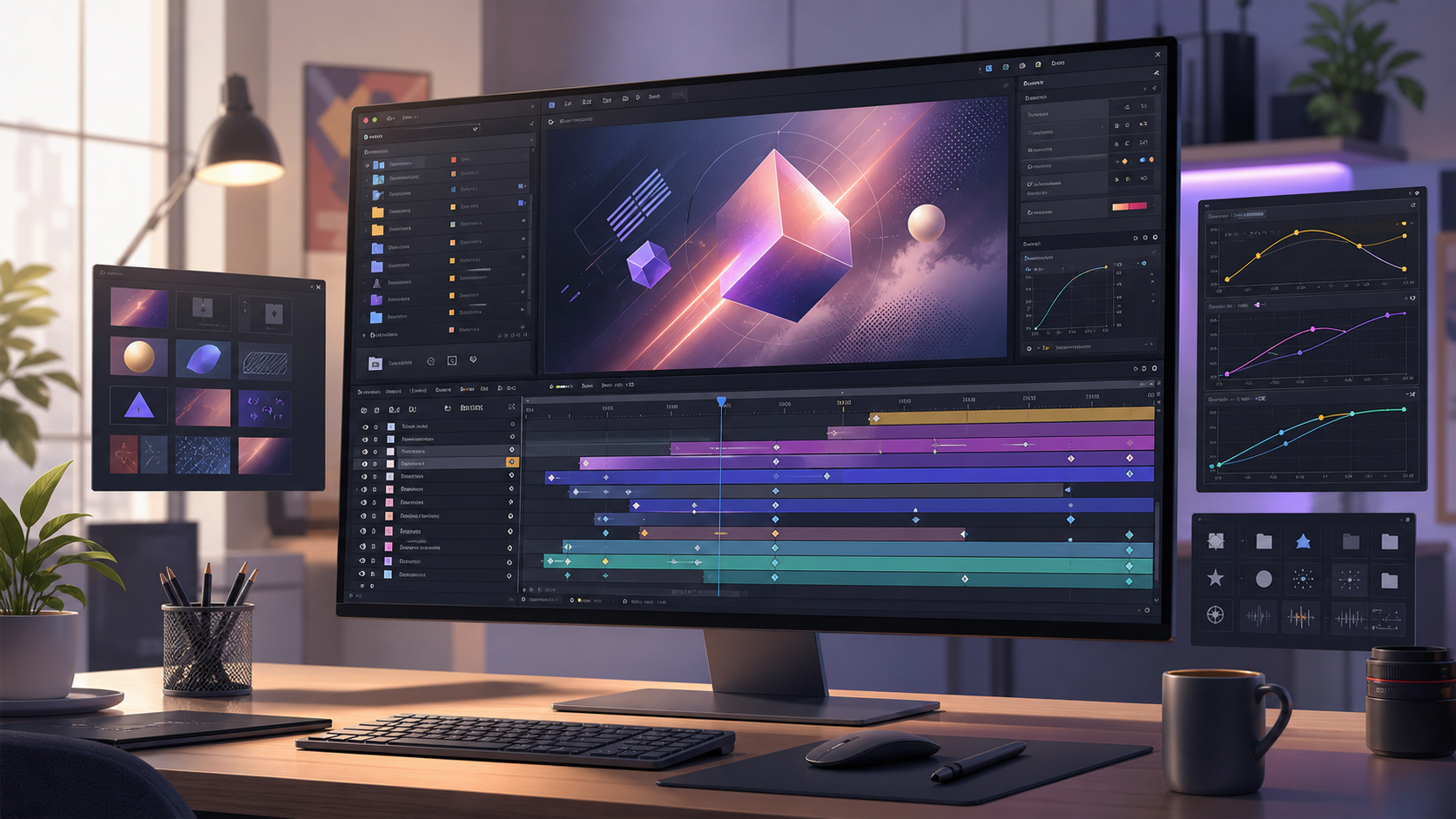 Layered motion design template timeline in Adobe After Effects