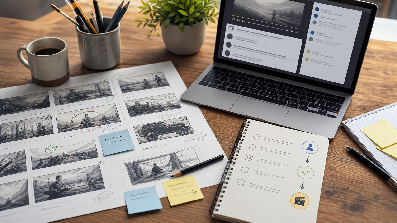 Storyboard notes prepared for client review and animation handoff